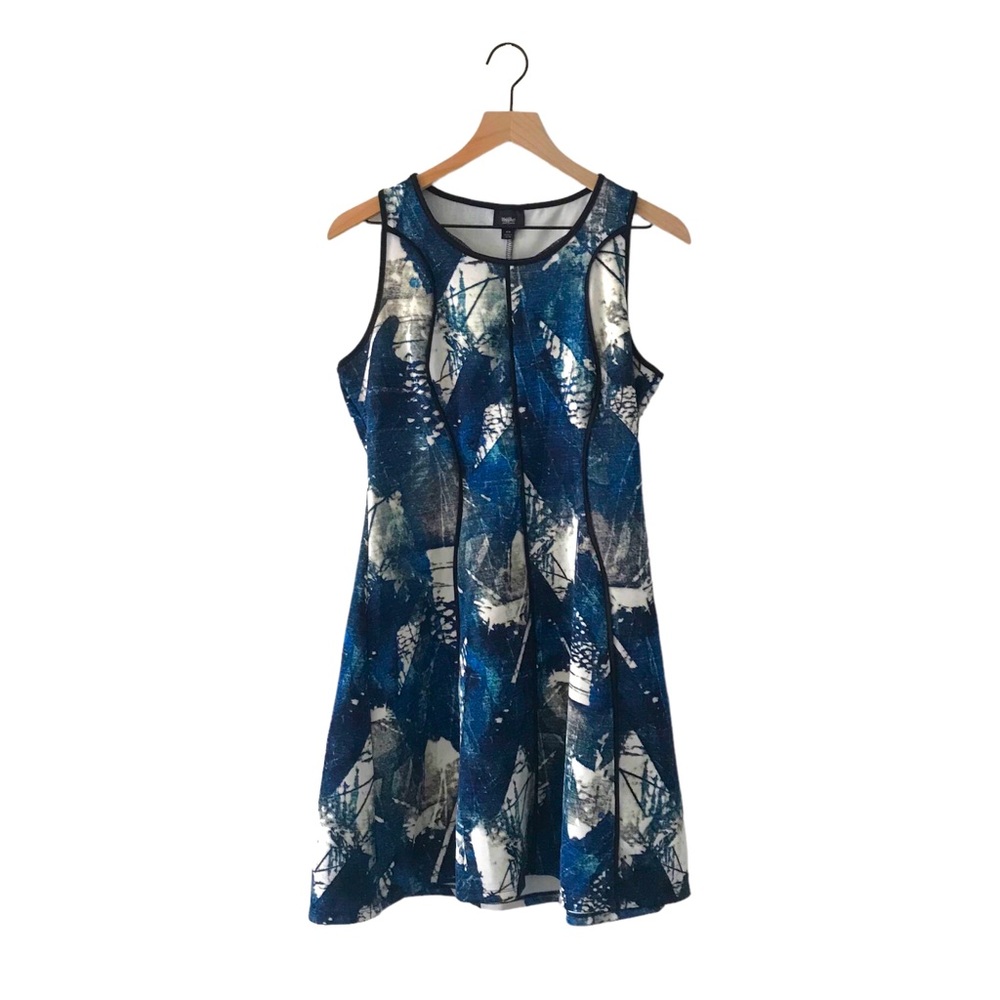 Mossimo Blue White Abstract Sleeveless Fit and Flare Skater Dress - Size Medium